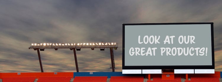 stadium billboard showing product promotion via social media for business