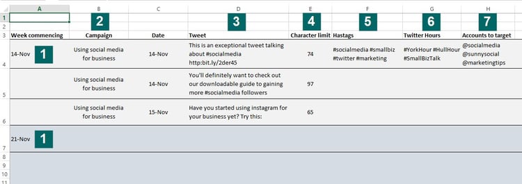 example social media calendar for twitter